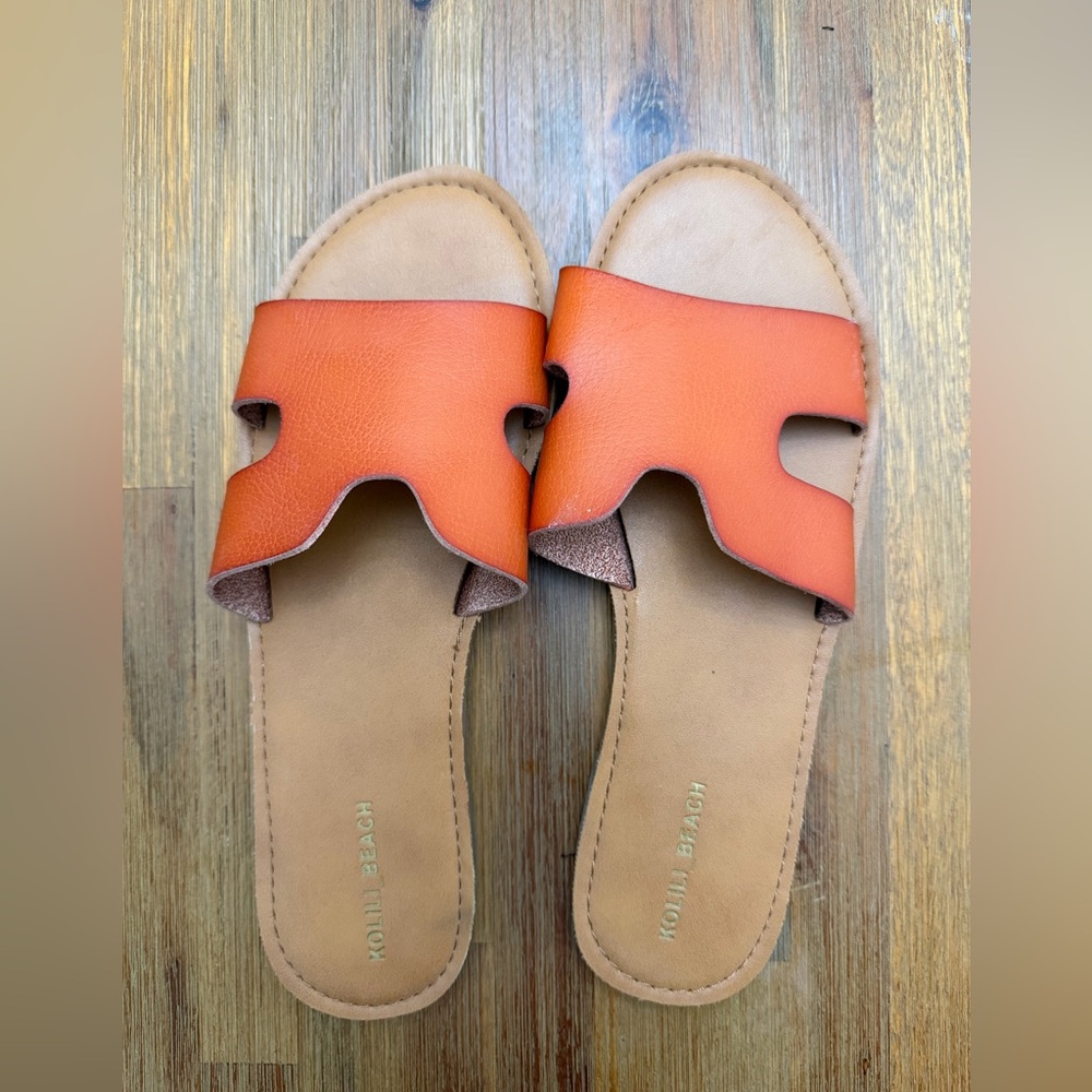 Burnt Orange Leather Slide Sandals